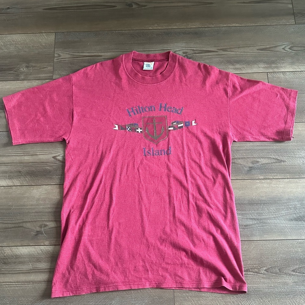 Vintage 90s Hilton Head Island Red Striped T-Shirt Single Stitch